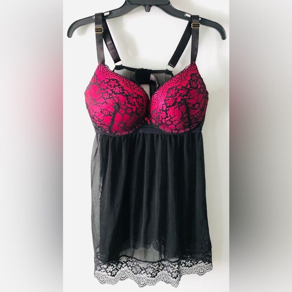 Daisy Fuentes Pink Black Sheer Lingerie 1X